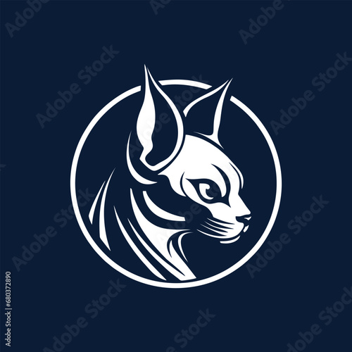 White silhouette of head sphynx hairless cat on black isolated background. Kitty logo vector illustration.