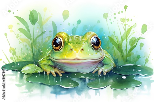 Frog Color Delicate Watercolor  Serene Earth Tones Embrace Whimsical Amphibian