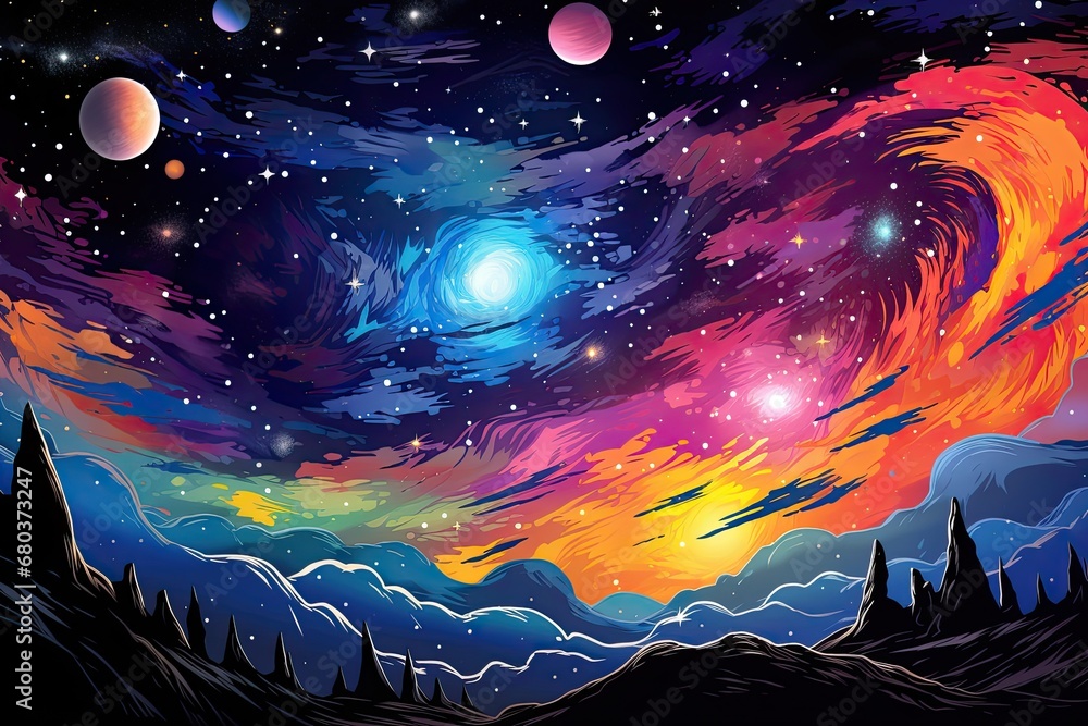 Galaxy Dreams: Vibrant Outer Space Illustration in a Children's Book