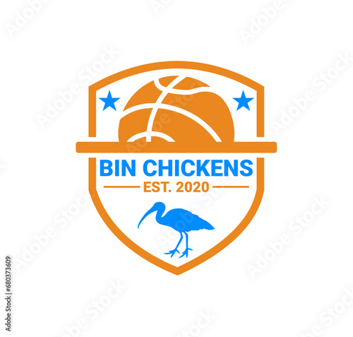 Bin Chickens & Basketball, Star, Shield Shape Logo Vector Template 