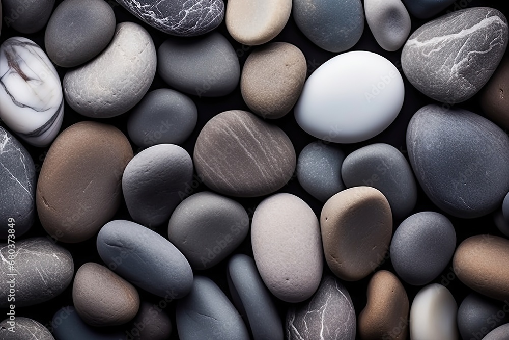Grey Hued Tranquility: A Serene Pebble Beachscape for a Calming, Natural Design