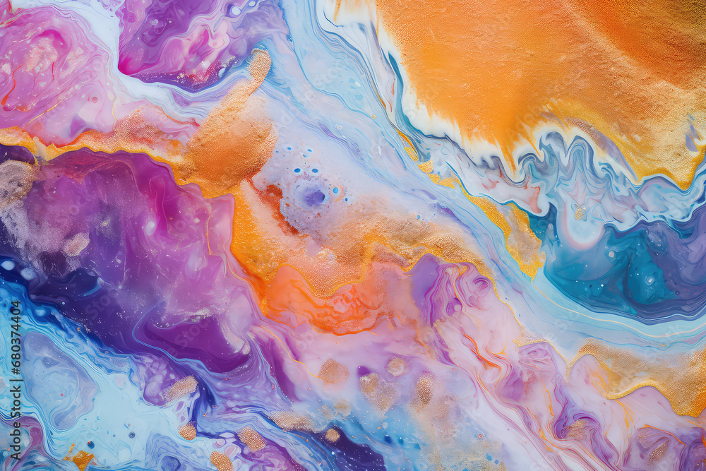 Fototapeta premium Pink, blue and purple marble and gold abstract background texture. Indigo ocean blue marbling with natural luxury style swirls of marble and gold powder.
