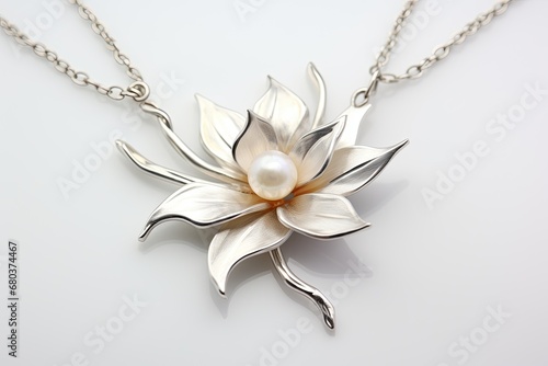 Lily White Delight: Abstract Pearl Necklace Embracing Crisp Elegance