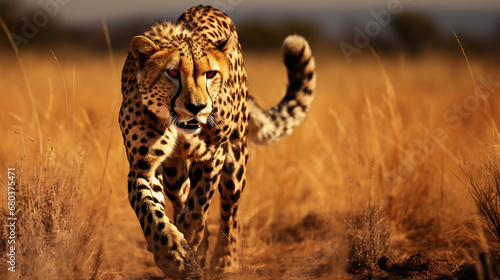 Cheetah stalking for prey on savanna photo
