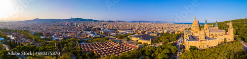 Photography Aerial view of the Montjuïc, a hill in Barcelona, Catalonia, Spain