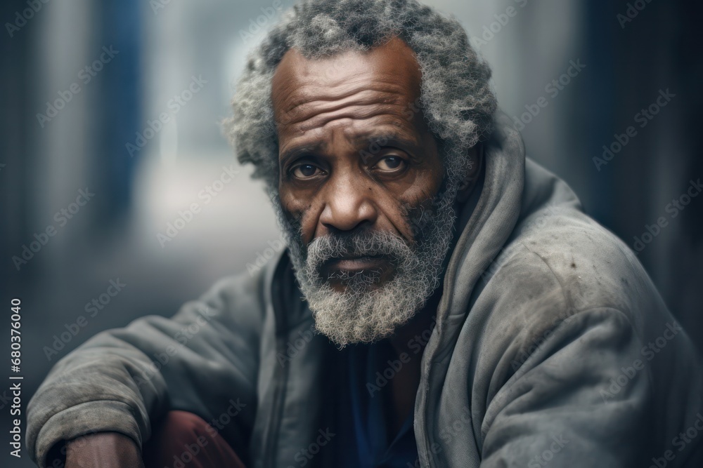 Closeup Homeless Poor Black Man Crying Poverty Hunger Retirement 