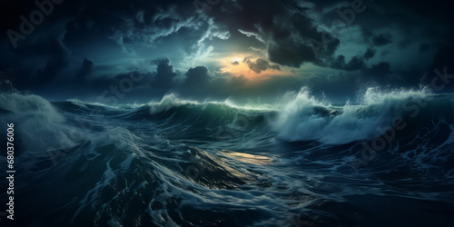 Oceanic with multiple filter effects  dramatic atmospheric perspective  and a romantic feel. 