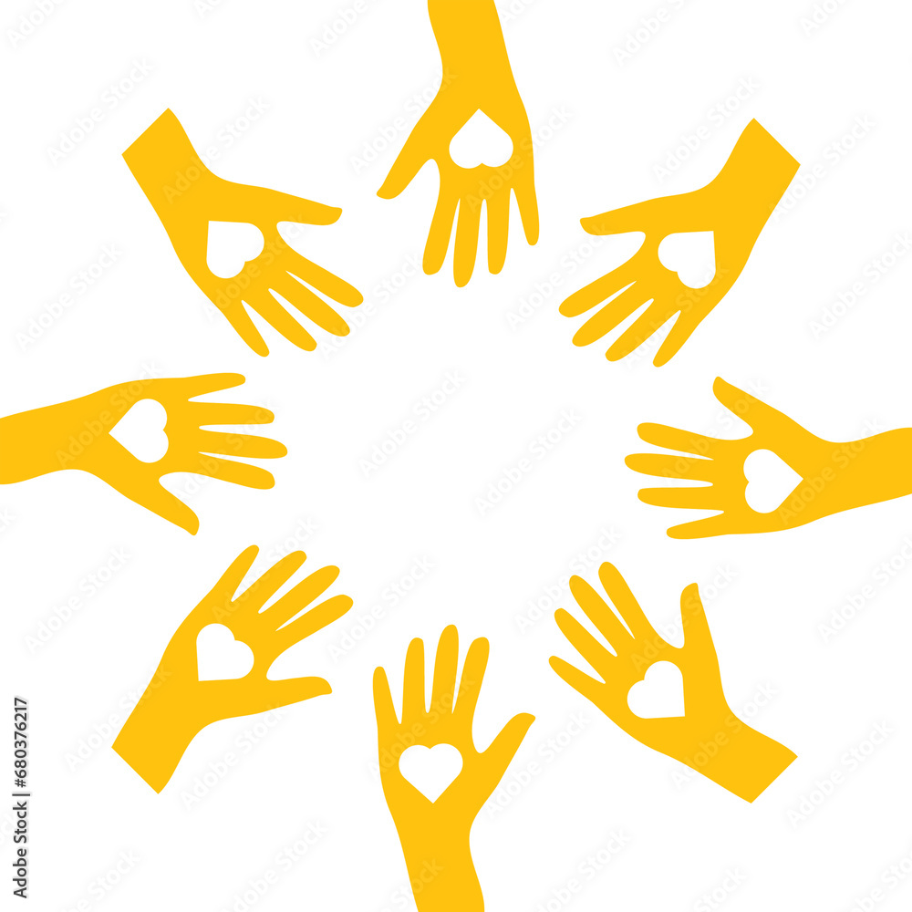 Digital png illustration of yellow hands with hearts on transparent background Digital png illustration of yellow hands with hearts on transparent background