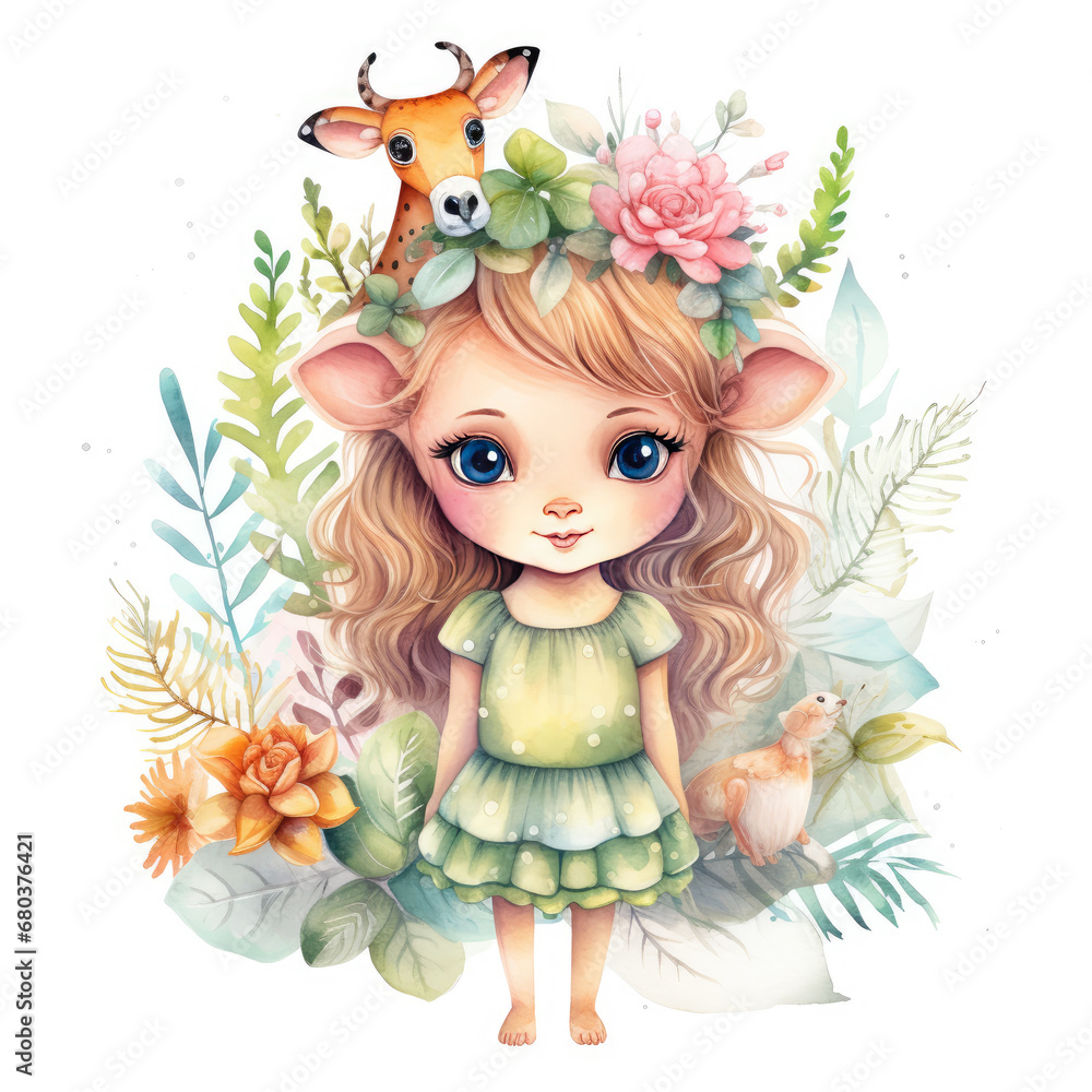 Safari Animal set little fairie in colorful dresses Illustration, Generative Ai Safari Animal set little fairie in colorful dresses Illustration, Generative Ai