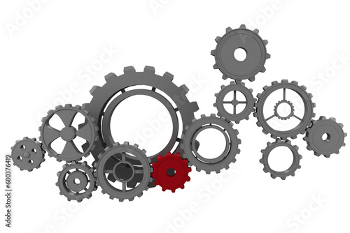 Digital png illustration of grey and red cogs on transparent background