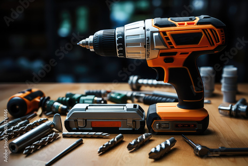 Electric tools on the table. photo