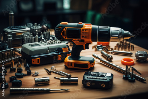 Electric tools on the table. photo