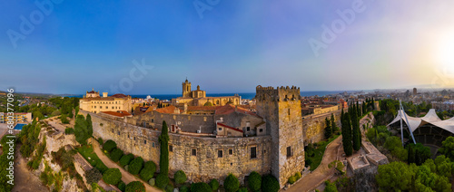 Obraz na płótnie Aerial view of the Primatial Cathedral of Tarragona, a Roman Catholic church in Tarragona, Catalonia, Spain w salonie