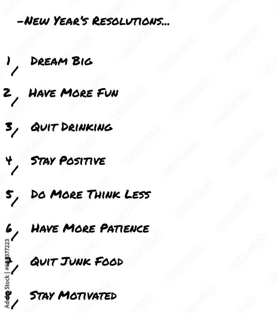 Obraz premium Digital png text of new year's resolutions with points on transparent background