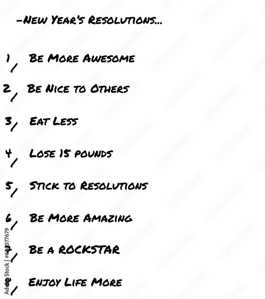 Digital png text of new year's resolutions and points on transparent background