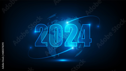 2024 Year Digital smart world futuristic interface technology background, Vector Illustration