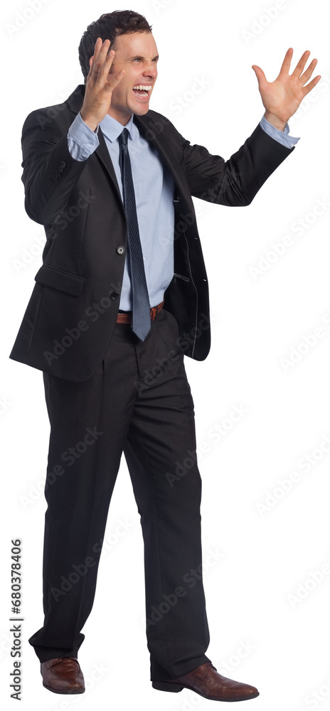 Digital png photo of caucasian businessman shouting on transparent background Digital png photo of caucasian businessman shouting on transparent background