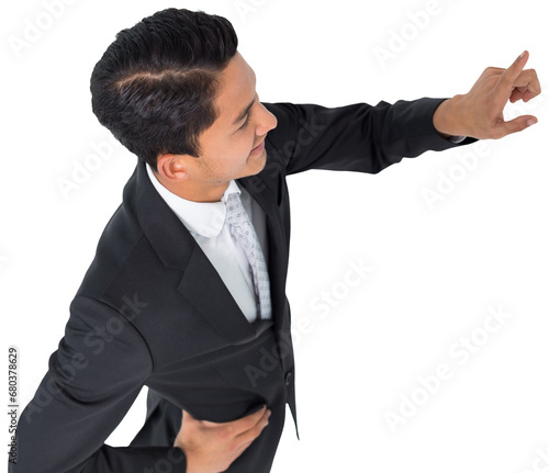 Digital png photo of caucasian businessman pointing finger on transparent background