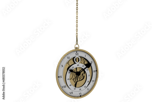 Digital png photo of clock on chain on transparent background