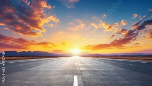 Open highway leading to a horizon at sunset, embodying themes of travel, freedom, and new beginnings.