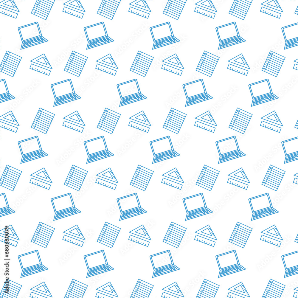 Digital png illustration of blue pattern of laptops and notebooks on transparent background