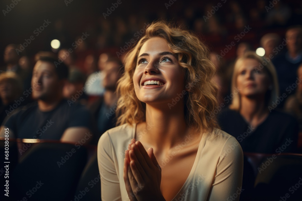 Woman is clapping in theater. Woman is clapping in theater.
