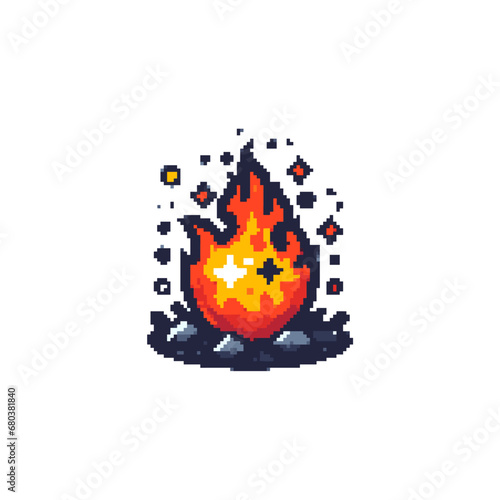 Pixel bonfire bliss cozy campfire illustration in retro digital art