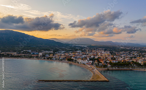Aerial view of L'Hospitalet de l'Infant, a coastal suburb of Tarragona, inside the municipality of Vandellòs i l'Hospitalet de l'Infant, Catalonia, Spain