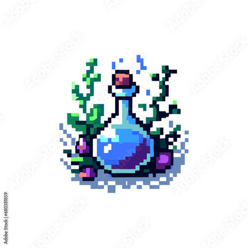 Pixel elixir enchantment potion illustration in retro digital art