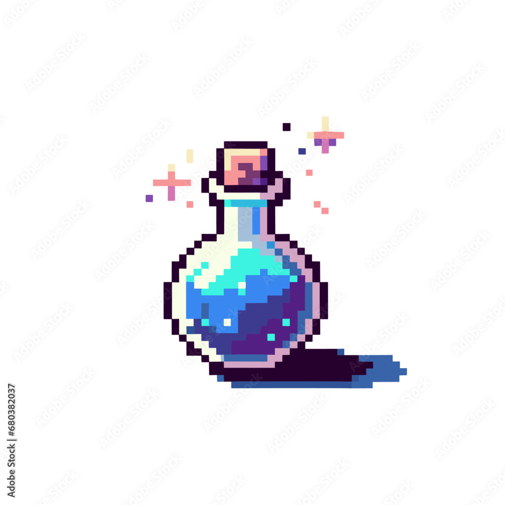 a illustration of a magic potion in pixel art style, pixelated, 8 bit, vector, graphic elements