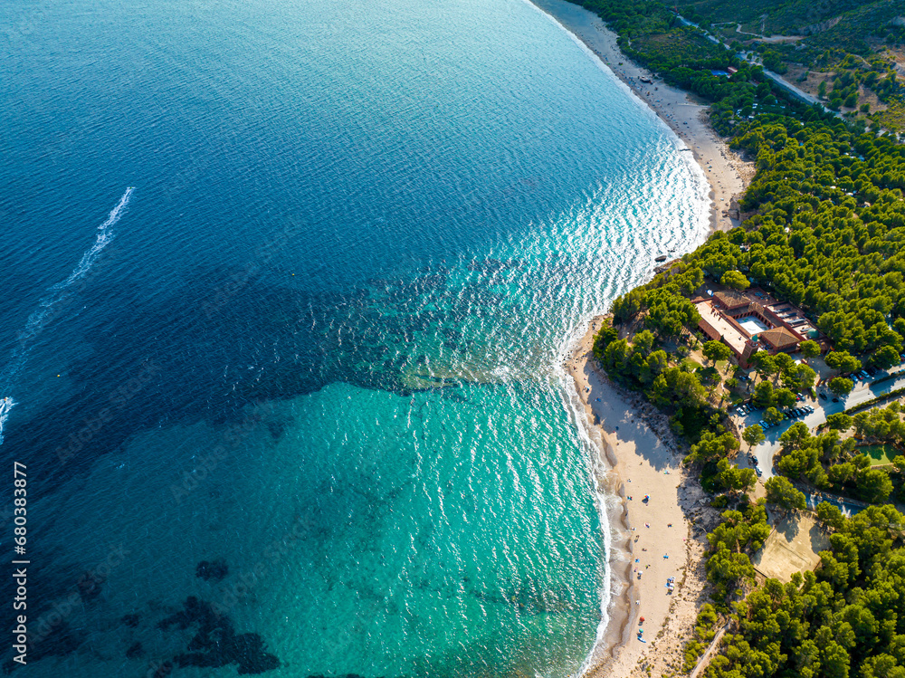 Aerial view of Roca del torn, naturist beach and resort near Tarragona in Spain