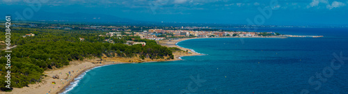 Obraz na płótnie Aerial view of Roca del torn, naturist beach and resort near Tarragona in Spain w salonie