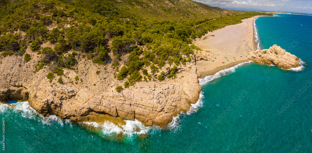Aerial view of Roca del torn, naturist beach and resort near Tarragona in Spain