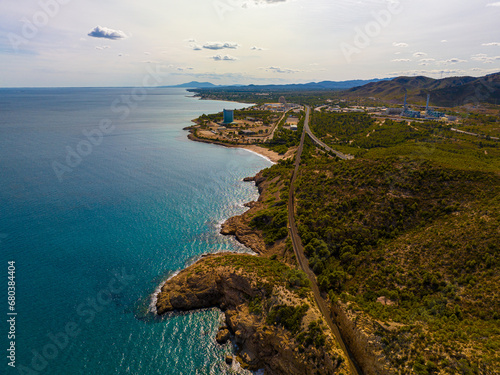 Obraz na płótnie Aerial view of Central Nuclear Vandellòs station near Tarragona in Spain w salonie
