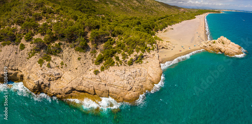 Obraz na płótnie Aerial view of Roca del torn, naturist beach and resort near Tarragona in Spain w salonie