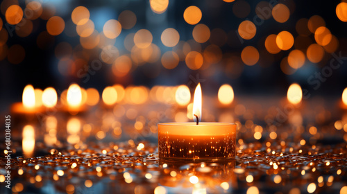 Candles, New year celebration on bokeh background. © Narin