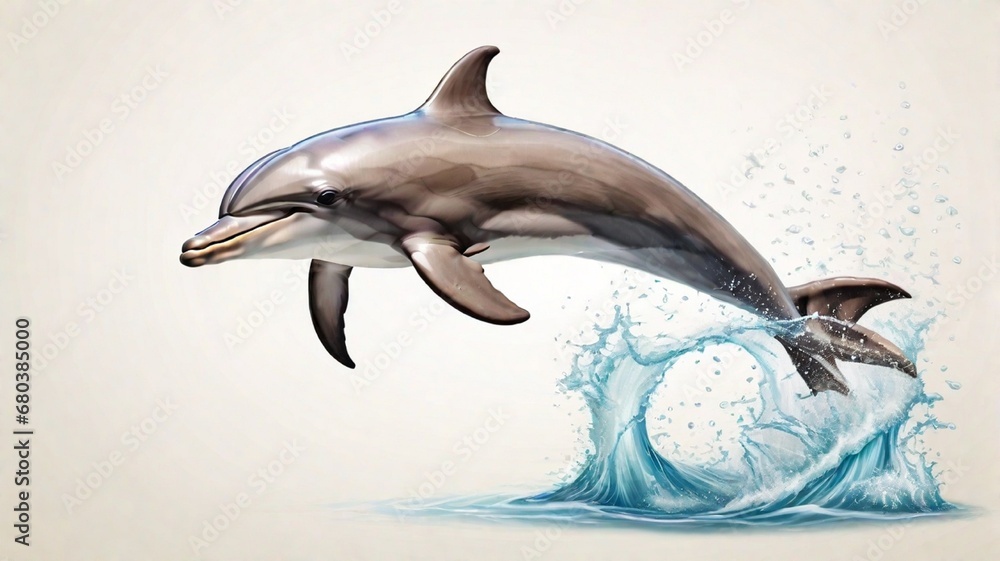 dolphin jumping out of water with isolated