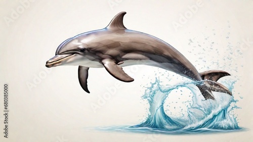 dolphin jumping out of water with isolated