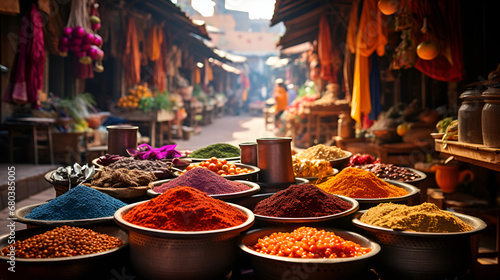 spices at the market, Colors of the Orient Sunset Closeup of Exotic Spice Medley