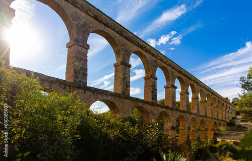 Obraz na płótnie The Ferreres Aqueduct, also known as the Pont del Diable, is an ancient Roman bridge in Tarragona in Catalonia, Spain w salonie