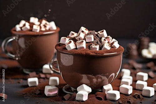Hot chocolate with marshmallows sprinkled with chocolate crumbs photo