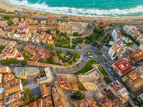 Obraz na płótnie Aerial view of the Primatial Cathedral of Tarragona, a Roman Catholic church in Tarragona, Catalonia, Spain w salonie