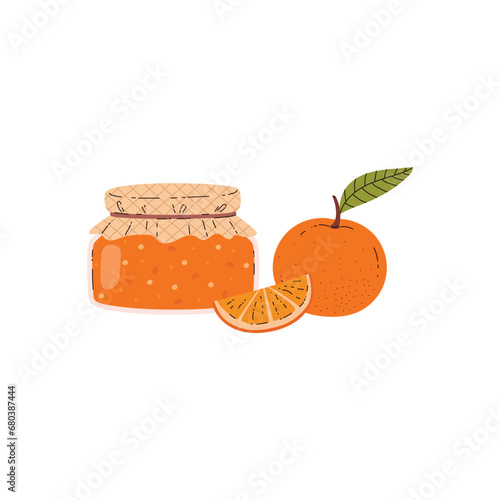 Glass jar of orange jam flat style, vector illustration