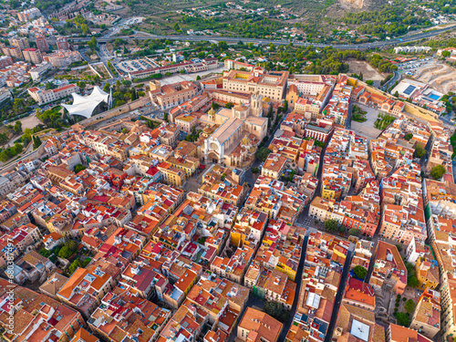 Obraz na płótnie Aerial view of the Primatial Cathedral of Tarragona, a Roman Catholic church in Tarragona, Catalonia, Spain w salonie
