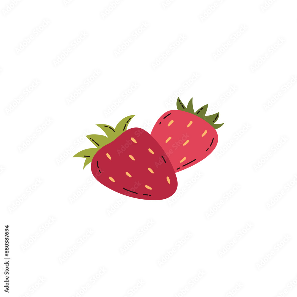 Strawberry, vector illustration, isolated on white, flat cartoon style Strawberry, vector illustration, isolated on white, flat cartoon style
