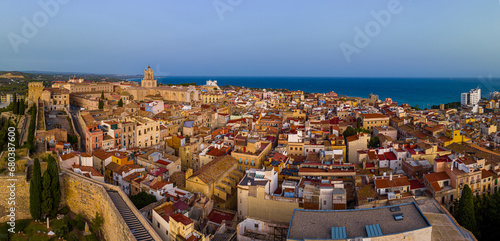 Obraz na płótnie Aerial view of the Primatial Cathedral of Tarragona, a Roman Catholic church in Tarragona, Catalonia, Spain w salonie