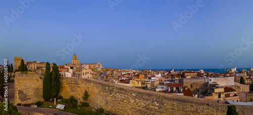 Obraz na płótnie Aerial view of the Primatial Cathedral of Tarragona, a Roman Catholic church in Tarragona, Catalonia, Spain w salonie