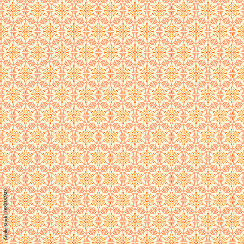 Wallpaper Mural Light delicate geometric floral fabric pattern Abstract stylized muted white yellow orange mosaic flowers on a peach background Torontodigital.ca