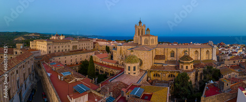 Obraz na płótnie Aerial view of the Primatial Cathedral of Tarragona, a Roman Catholic church in Tarragona, Catalonia, Spain w salonie