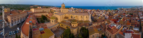 Obraz na płótnie Aerial view of the Primatial Cathedral of Tarragona, a Roman Catholic church in Tarragona, Catalonia, Spain w salonie